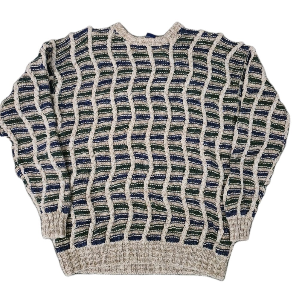 Jos A Bank Sweater Mens L Aztec 90s Coogi Style Cosby Biggie Textured Vintage